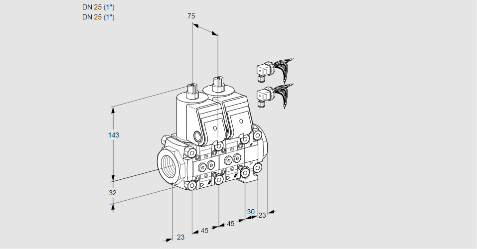 Клапан эл.магнитный сдвоенный VCS 1E25R/25R05NNVWR6/PPPP/PPPP