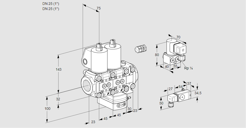 Регулятор расхода с двумя эл.магнитными клапанами VCH 1E25R/25R05NHEVWL/PPZY/-3PP