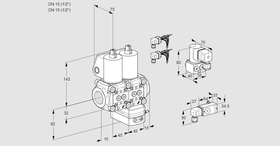Регулятор соотношения газ/воздух с двумя эл.магнитными клапанами VCG 1E15R/15R05NGEWL6/PPBY/-3PP