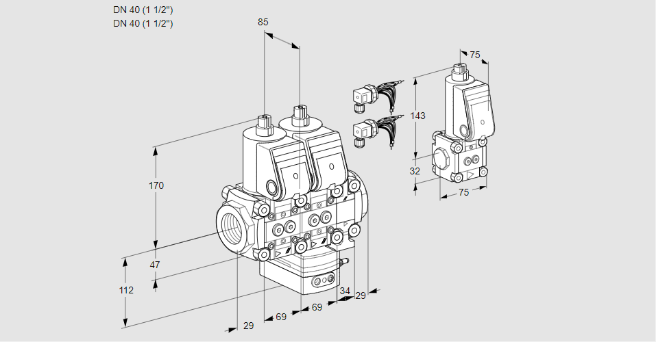 Регулятор соотношения газ/воздух с двумя эл.магнитными клапанами VCG 2E40R/40R05NGEVWR6/PPPP/PPZS