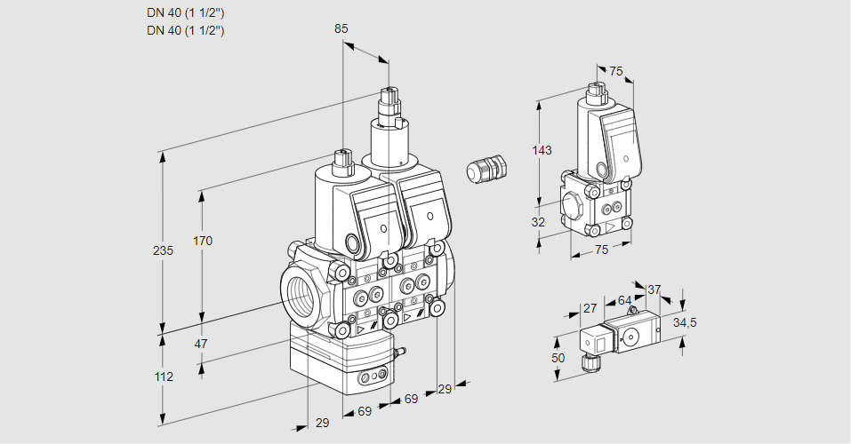 Регулятор давления с двумя эл.магнитными клапанами VCD 2E40R/40R05D-25LWR/2-PP/PPBS
