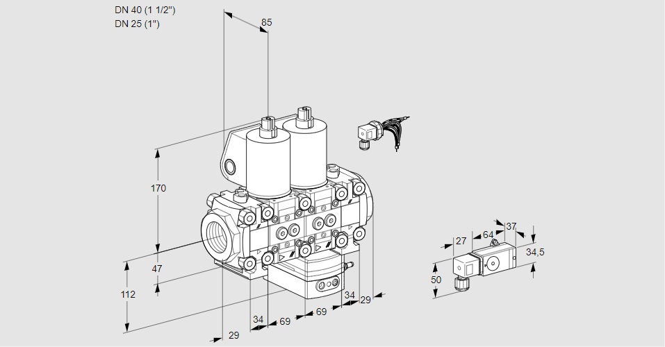 Регулятор давления с двумя эл.магнитными клапанами VCD 2E40R/25R05FND-100VWL/PPPP/4-PP