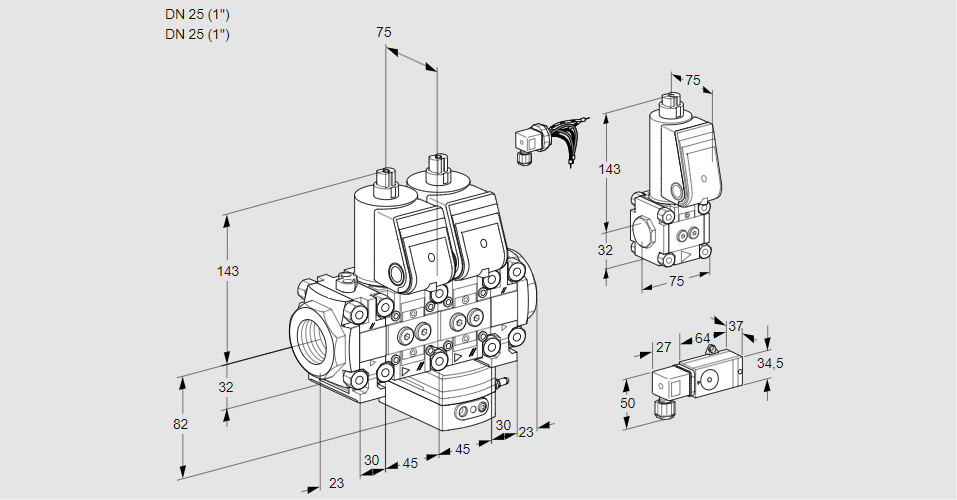 Регулятор соотношения газ/воздух с двумя эл.магнитными клапанами VCG 1E25R/25R05FNGEVWR/-3PP/PPZS