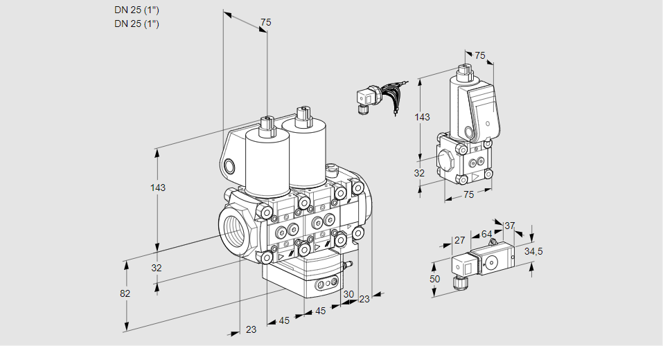 Регулятор соотношения газ/воздух с двумя эл.магнитными клапанами VCG 1E25R/25R05NGEVWL/PPZS/-3PP