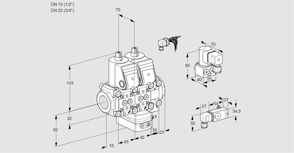 Регулятор соотношения газ/воздух с двумя эл.магнитными клапанами VCG 1E15R/20R05NGEVWR/-3PP/PPBY