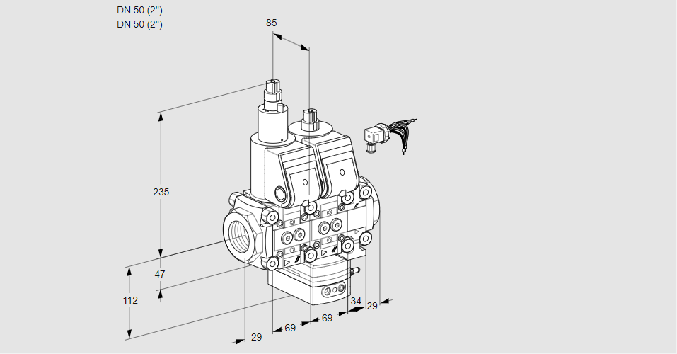 Регулятор соотношения газ/воздух с двумя эл.магнитными клапанами VCG 2E50R/50R05LGNVKR/PPPP/PPPP