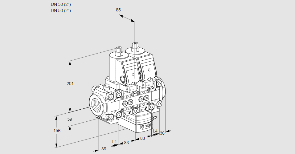 Регулятор расхода с двумя эл.магнитными клапанами VCH 3T50N/50N05FNHAVQGR/PPPP/PPPP