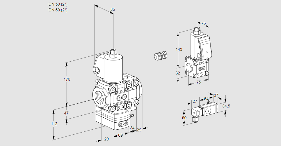 Регулятор соотношения газ/воздух 1:1  с эл.магнитным клапаном VAG 2E50R/50R05GEVWL/BS/-3