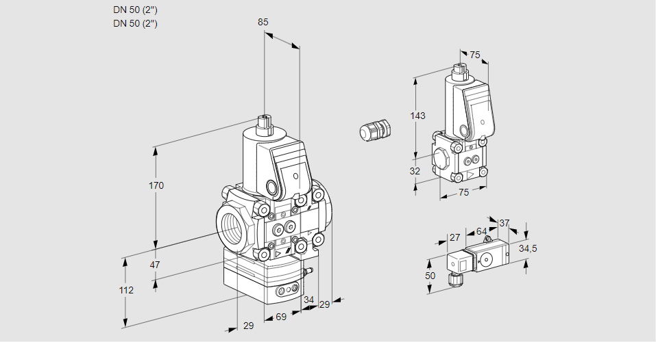 Регулятор соотношения газ/воздух 1:1  с эл.магнитным клапаном VAG 2E50R/50R05GEVWR/-3/BS