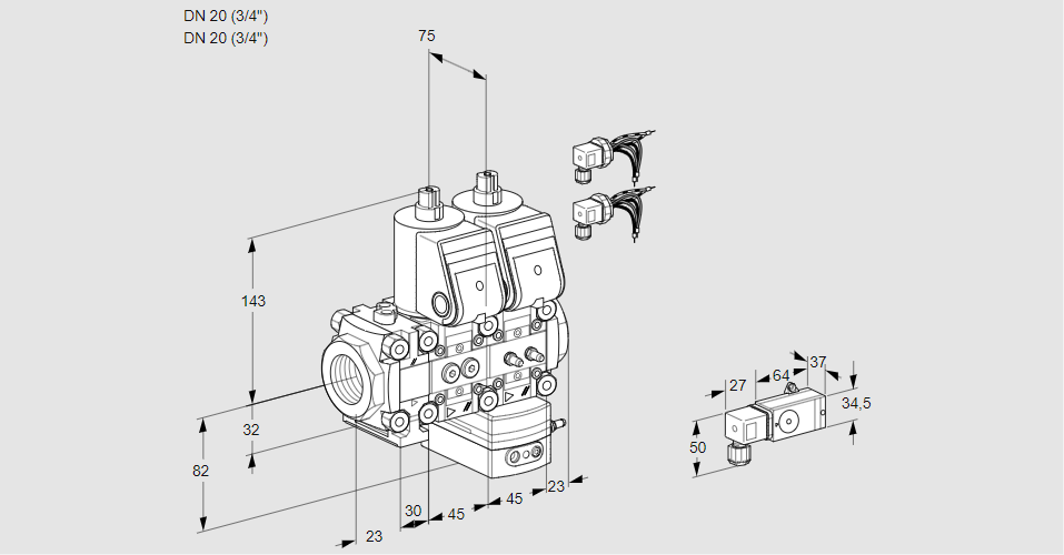 Регулятор соотношения газ/воздух с двумя эл.магнитными клапанами VCG 1E20R/20R05FNGEWR6/2-MM/PPPP