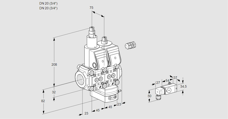 Регулятор давления с двумя эл.магнитными клапанами VCD 1E20R/20R05LD-50WR/-2PP/PPPP