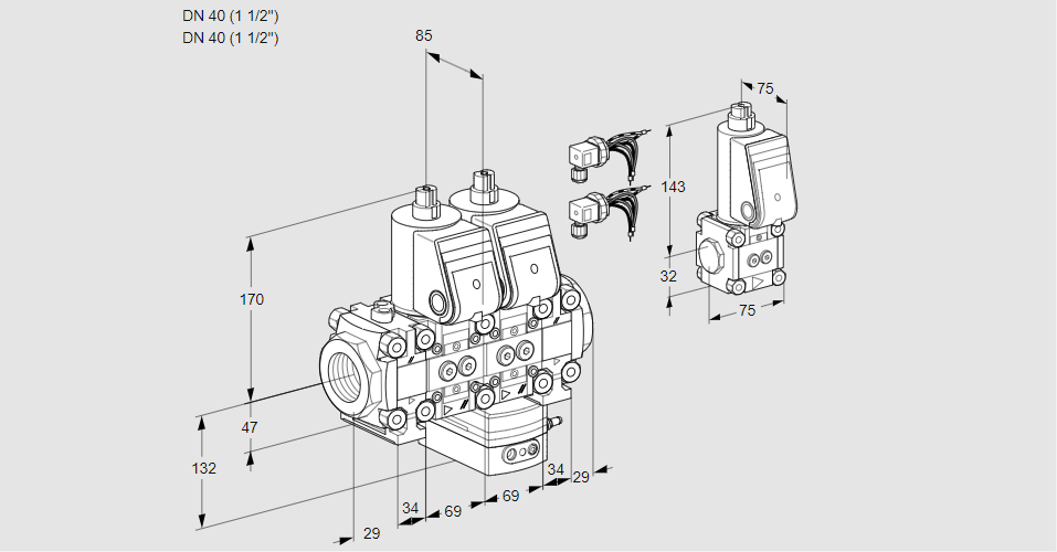 Регулятор расхода с двумя эл.магнитными клапанами VCH 2E40R/40R05FNHEVWR6/PPPP/PPBS