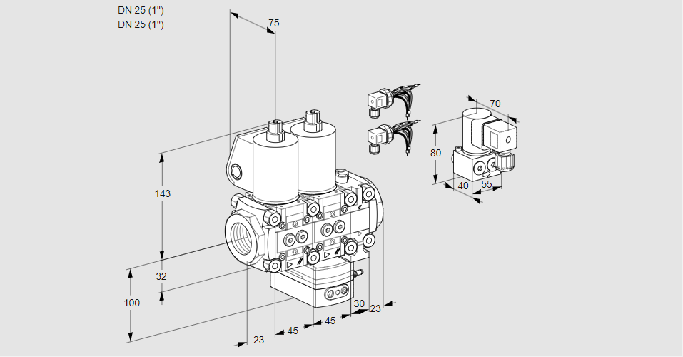 Регулятор расхода с двумя эл.магнитными клапанами VCH 1E25R/25R05NHEVWL6/PPBY/PPPP