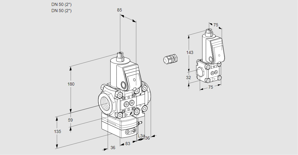 Регулятор соотношения газ/воздух 1:1  с эл.магнитным клапаном VAG 3E50R/50R05GEVQR/PP/ZS