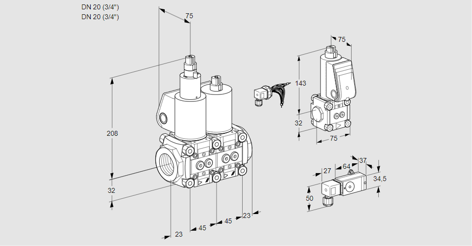 Клапан эл.магнитный сдвоенный VCS 1E20R/20R05LNWL/ZSPP/3--2