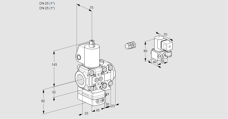 Регулятор соотношения газ/воздух 1:1  с эл.магнитным клапаном VAG 1E25R/25R05GEVWL/BY/PP