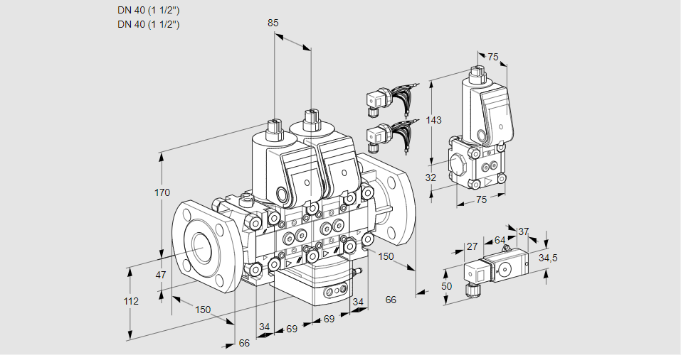 Регулятор соотношения газ/воздух с двумя эл.магнитными клапанами VCG 2E40F/40F05FNGEO32WR6/PP3-/MMZS