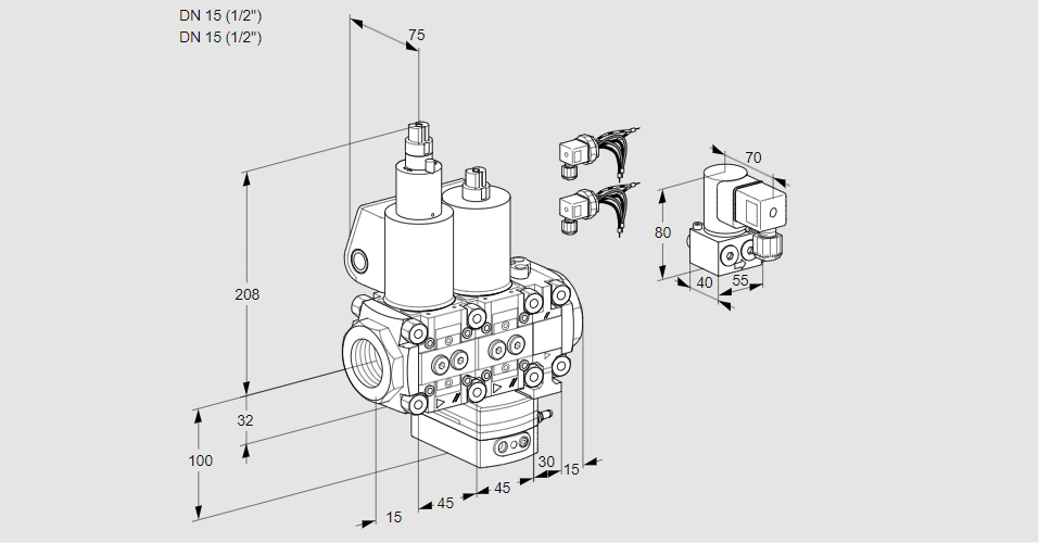 Регулятор расхода с двумя эл.магнитными клапанами VCH 1E15R/15R05LHEVWL6/BYPP/PPPP