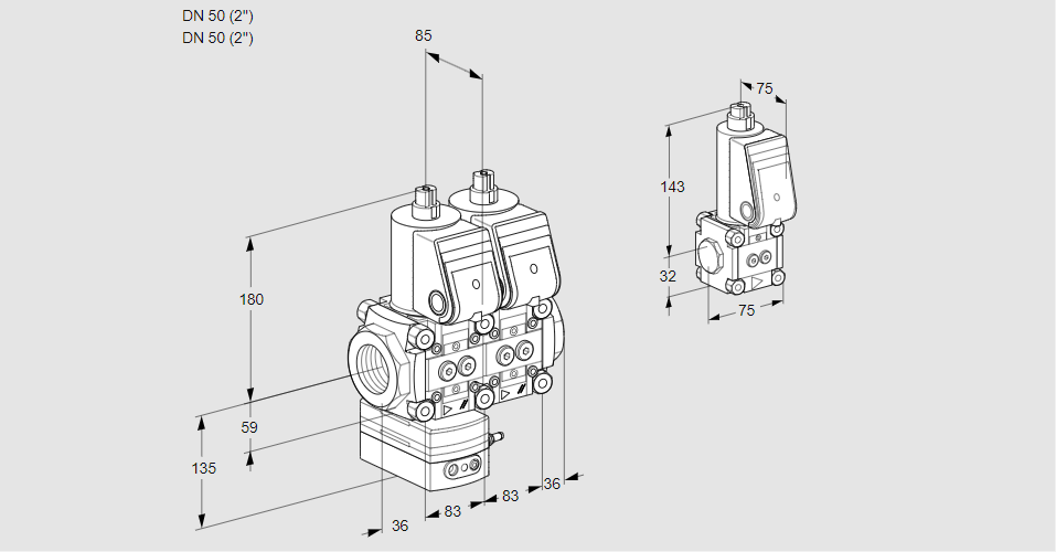 Регулятор соотношения газ/воздух с двумя эл.магнитными клапанами VCG 3E50R/50R05GENWR/PPPP/PPBS