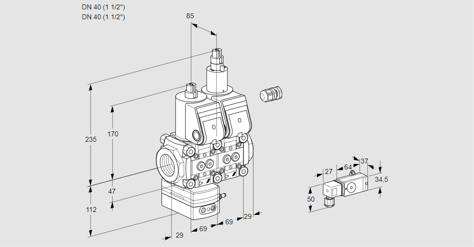 Регулятор давления с двумя эл.магнитными клапанами VCD 2E40R/40R05D-25LQR/2-PP/PPPP