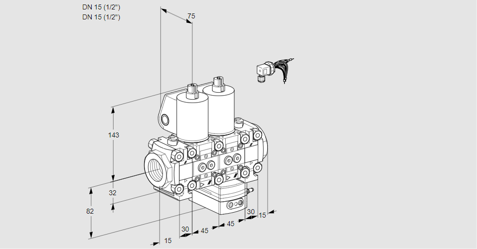Регулятор соотношения газ/воздух с двумя эл.магнитными клапанами VCG 1E15R/15R05FNGEVWL/PPPP/PPPP