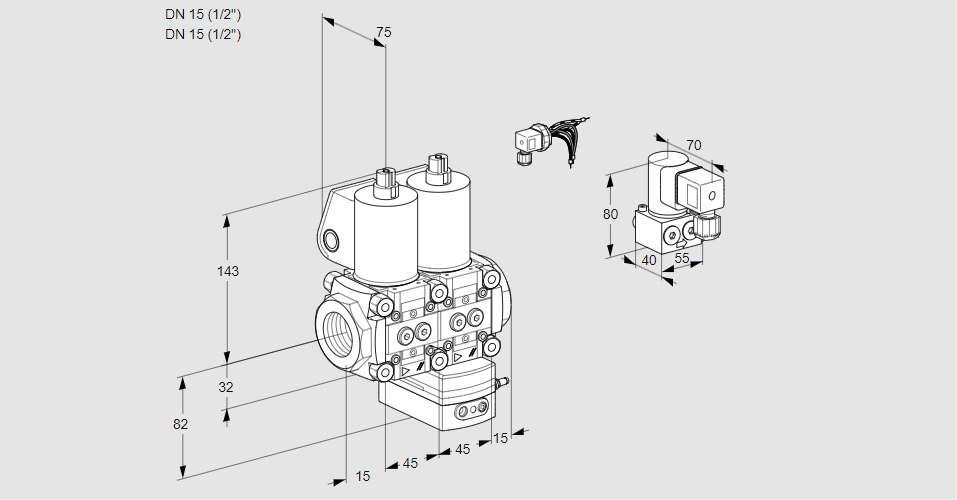 Регулятор соотношения газ/воздух с двумя эл.магнитными клапанами VCG 1E15R/15R05NGEWL/PPBY/PPPP