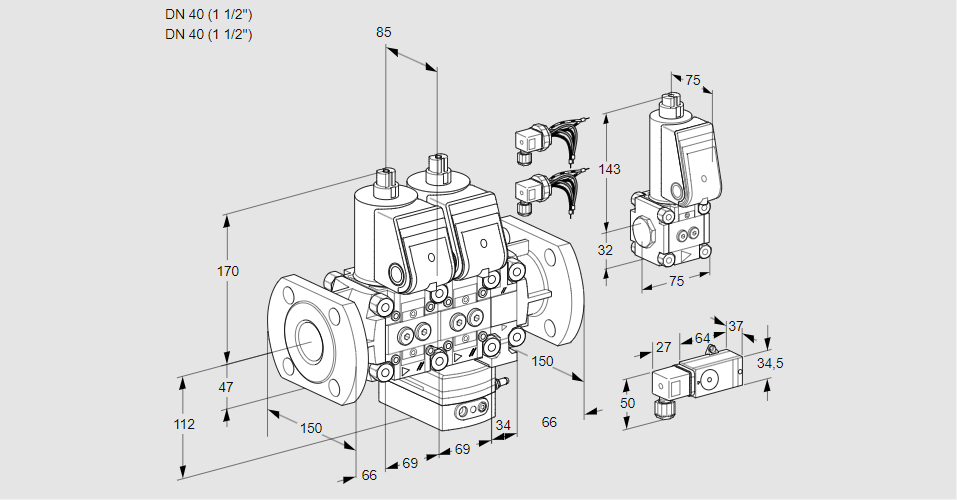 Регулятор соотношения газ/воздух с двумя эл.магнитными клапанами VCG 2E40F/40F05NGEO32WR6/-3PP/MMZS
