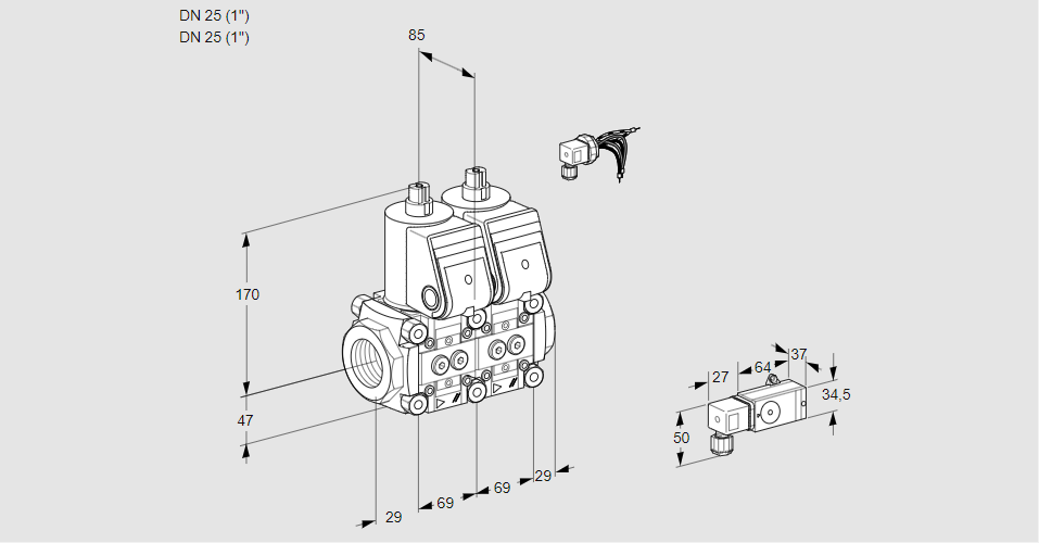 Клапан эл.магнитный сдвоенный VCS 2E25R/25R05NNWR/PP2-/PPPP