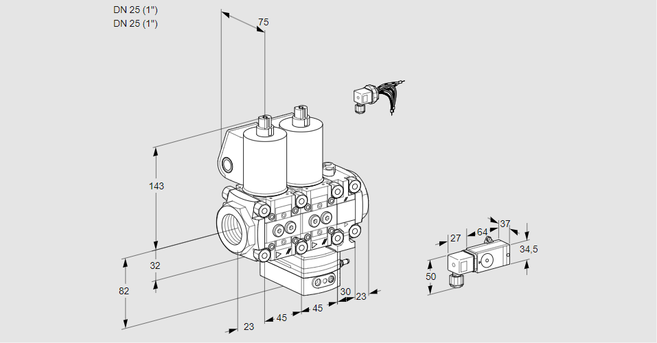 Регулятор соотношения газ/воздух с двумя эл.магнитными клапанами VCG 1E25R/25R05NGEVWL/3--3/-5PP
