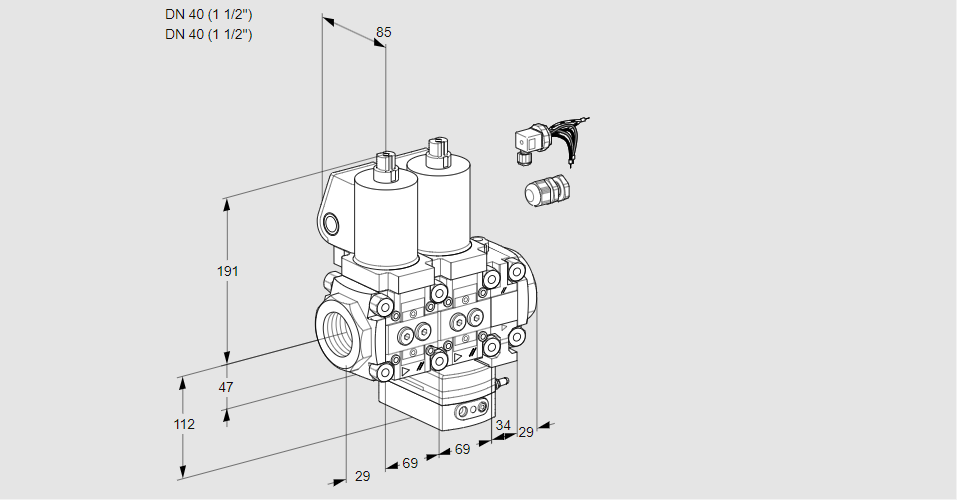 Регулятор соотношения газ/воздух с двумя эл.магнитными клапанами VCG 2E40R/40R05NGEVQSL8/PPPP/PPPP