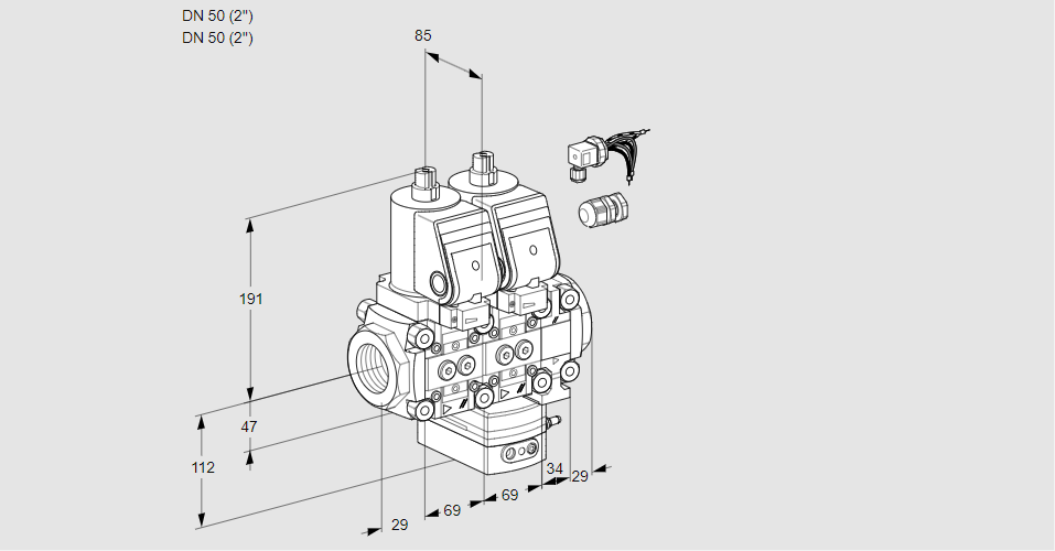 Регулятор соотношения газ/воздух с двумя эл.магнитными клапанами VCG 2E50R/50R05NGEVQGR8/PPPP/PPPP