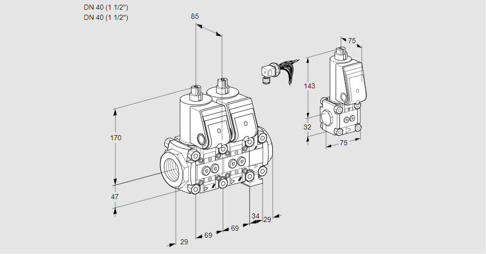 Клапан эл.магнитный сдвоенный VCS 2E40R/40R05NNVWR/PPPP/ZSPP