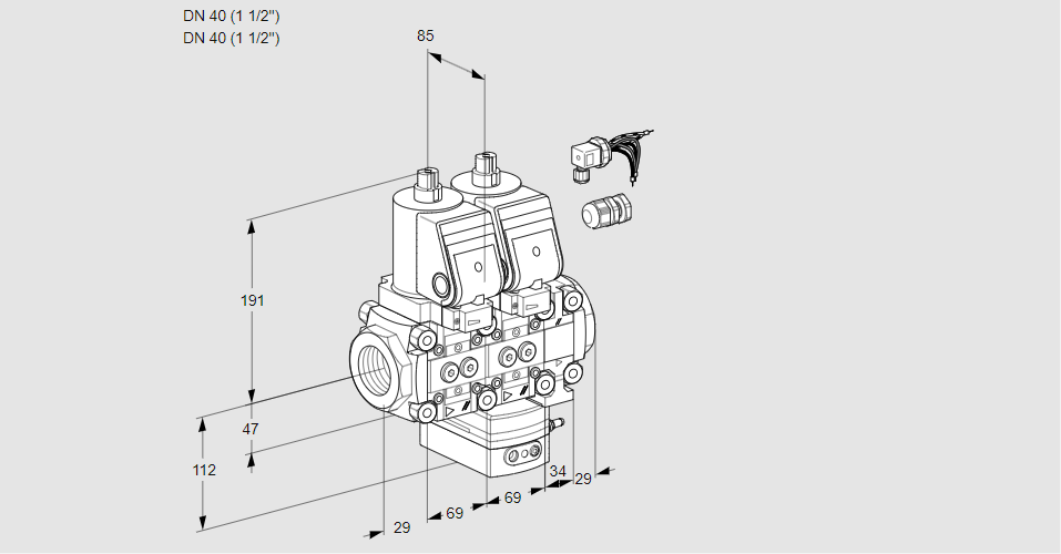 Регулятор соотношения газ/воздух с двумя эл.магнитными клапанами VCG 2E40R/40R05NGEVQSR8/PPPP/PPPP