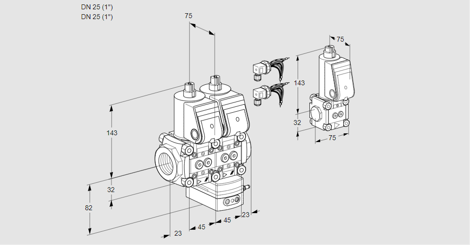 Регулятор соотношения газ/воздух с двумя эл.магнитными клапанами VCG 1E25R/25R05NGEWR6/PPPP/PPZS