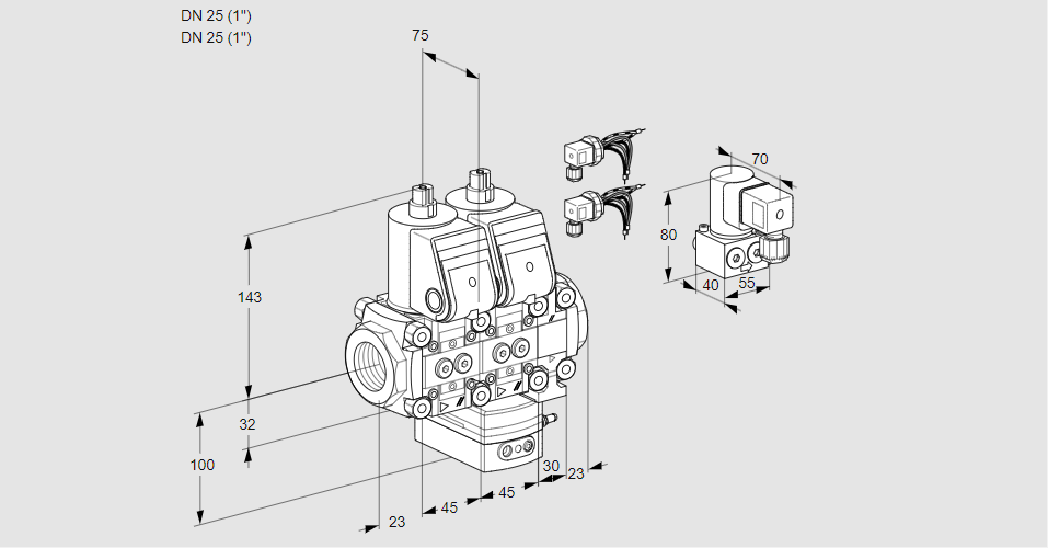 Регулятор расхода с двумя эл.магнитными клапанами VCH 1E25R/25R05NHEVWR6/PPPP/PPBY