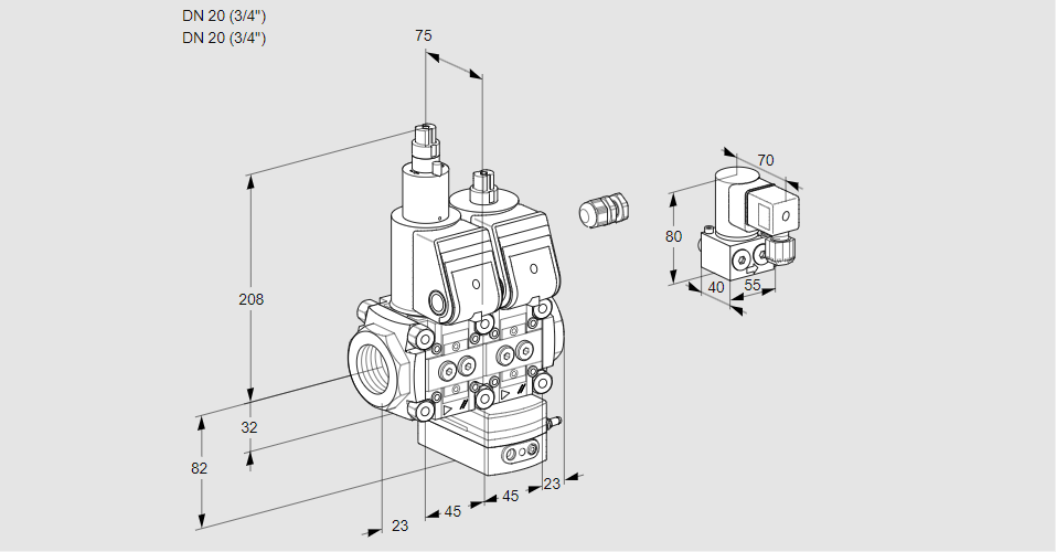 Регулятор давления с двумя эл.магнитными клапанами VCD 1E20R/20R05LD-50WR/PPPP/PPBY