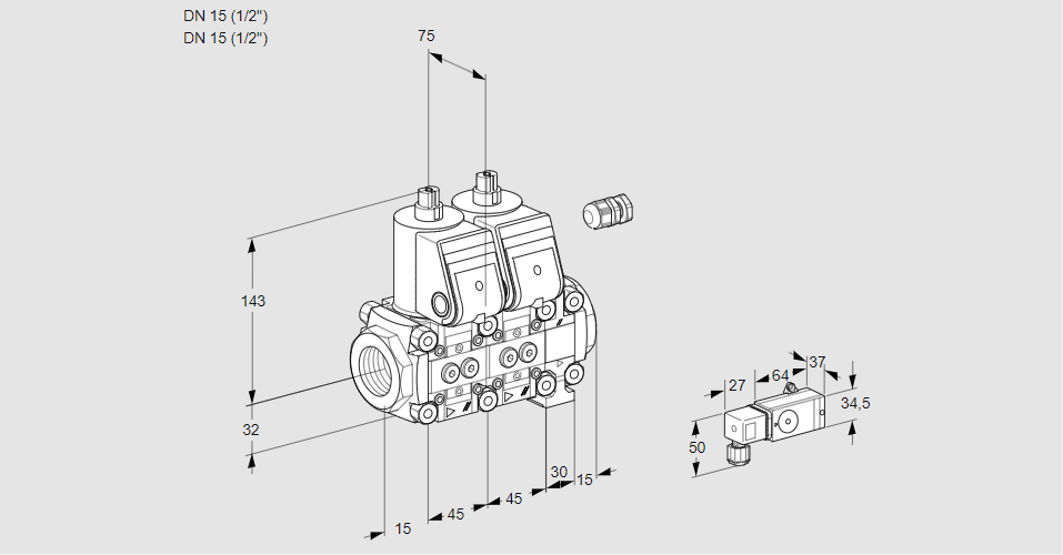Клапан эл.магнитный сдвоенный VCS 1E15R/15R05NNVWR/2-PP/PPPP