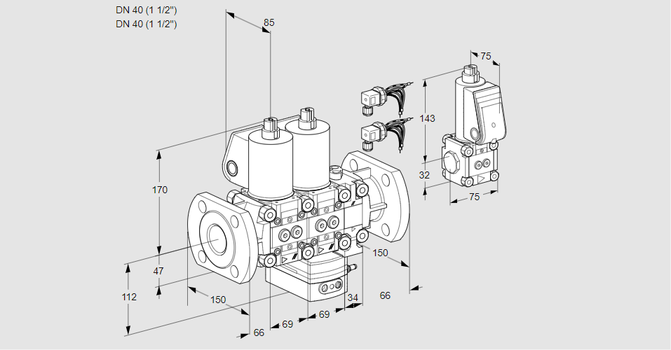 Регулятор соотношения газ/воздух с двумя эл.магнитными клапанами VCG 2E40F/40F05NGEO32WL6/MMBS/PPPP