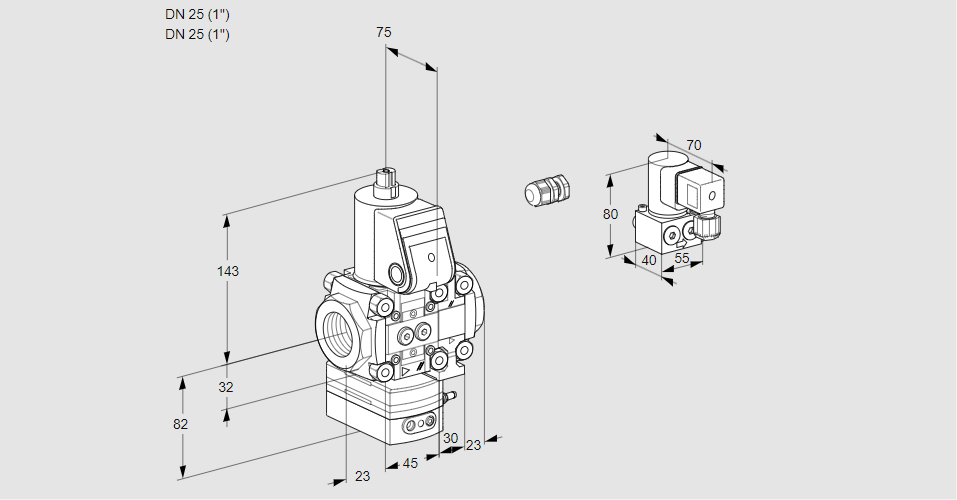 Регулятор соотношения газ/воздух 1:1  с эл.магнитным клапаном VAG 1E25R/25R05GEVWR/PP/BY