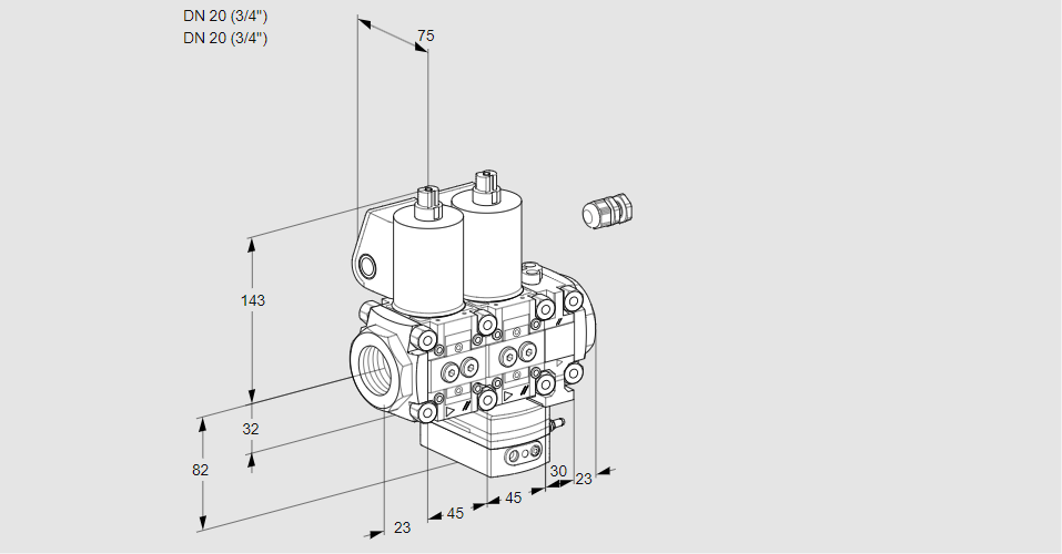 Регулятор соотношения газ/воздух с двумя эл.магнитными клапанами VCG 1E20R/20R05NGEVWL/PPPP/PPPP
