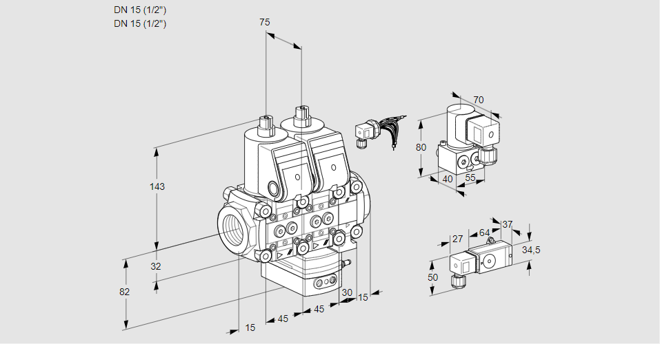 Регулятор соотношения газ/воздух с двумя эл.магнитными клапанами VCG 1E15R/15R05NGEVWR/2--4/MMBY
