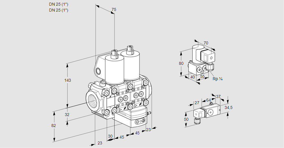 Регулятор давления с двумя эл.магнитными клапанами VCD 1E25R/25R05FND-25WL/PPZY/5--5