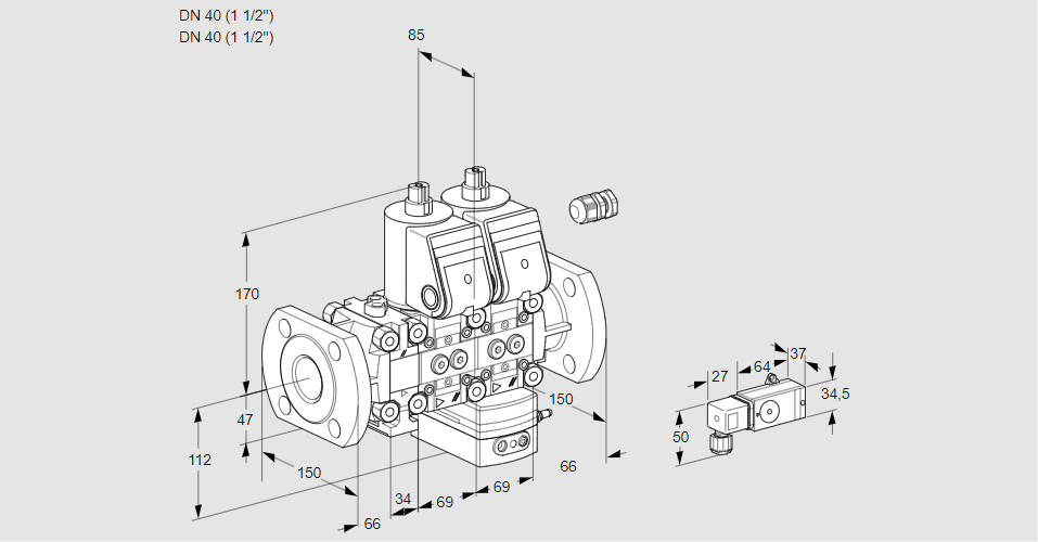 Регулятор соотношения газ/воздух с двумя эл.магнитными клапанами VCG 2E40F/40F05FNGEWR/PPPP/PP3-