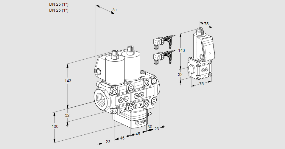 Регулятор расхода с двумя эл.магнитными клапанами VCH 1E25R/25R05NHEVWL6/PPZS/PPPP