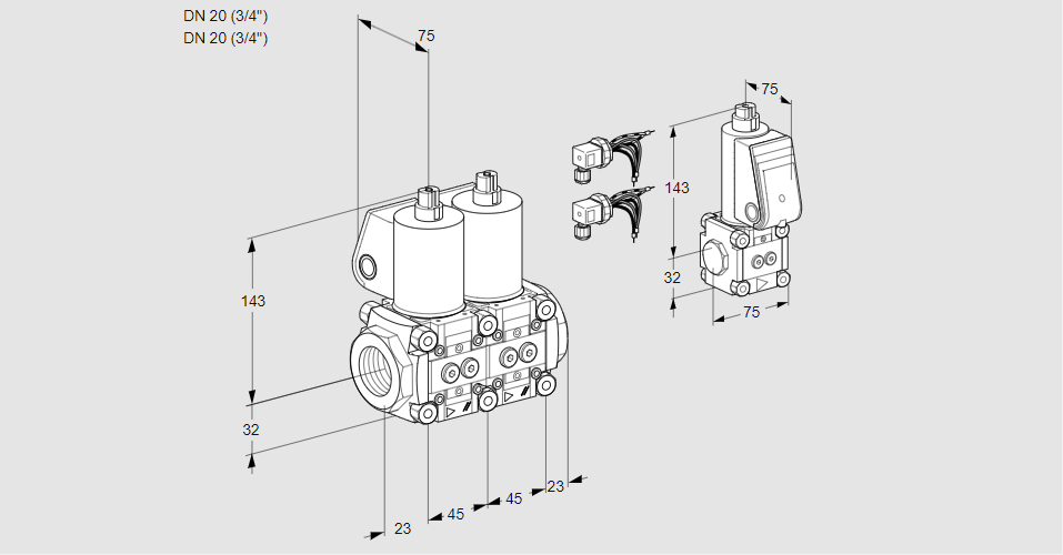 Клапан эл.магнитный сдвоенный VCS 1E20R/20R05NNWL6/ZSPP/PPPP