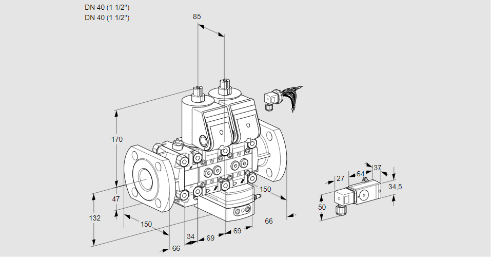 Регулятор соотношения газ/воздух с двумя эл.магнитными клапанами VCV 2E40F/40F05FNVKWR/PPPP/5-PP