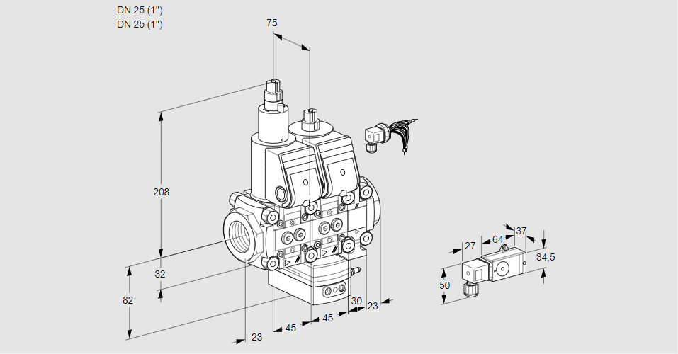 Регулятор соотношения газ/воздух с двумя эл.магнитными клапанами VCG 1E25R/25R05LGEVWR/-3PP/PPPP