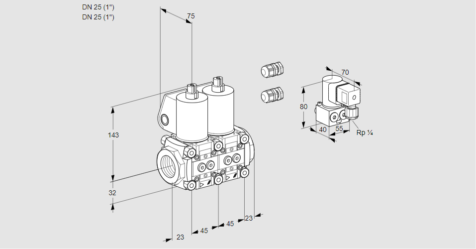 Клапан эл.магнитный сдвоенный VCS 1E25R/25R05NNWL3/PPZY/PPPP