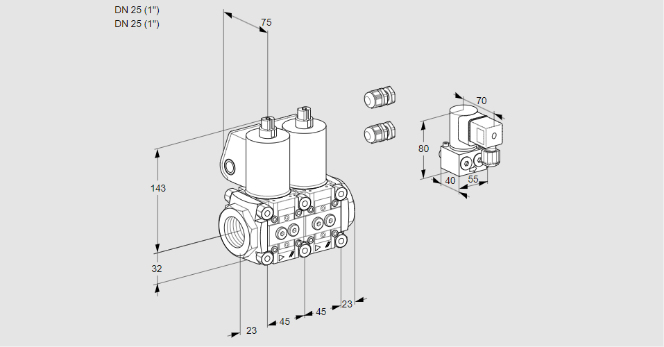 Клапан эл.магнитный сдвоенный VCS 1E25R/25R05NNWL3/PPBY/MMMM