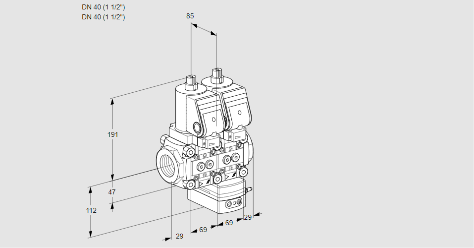 Регулятор давления с двумя эл.магнитными клапанами VCD 2T40N/40N05ND-100WGR/PPPP/PPPP